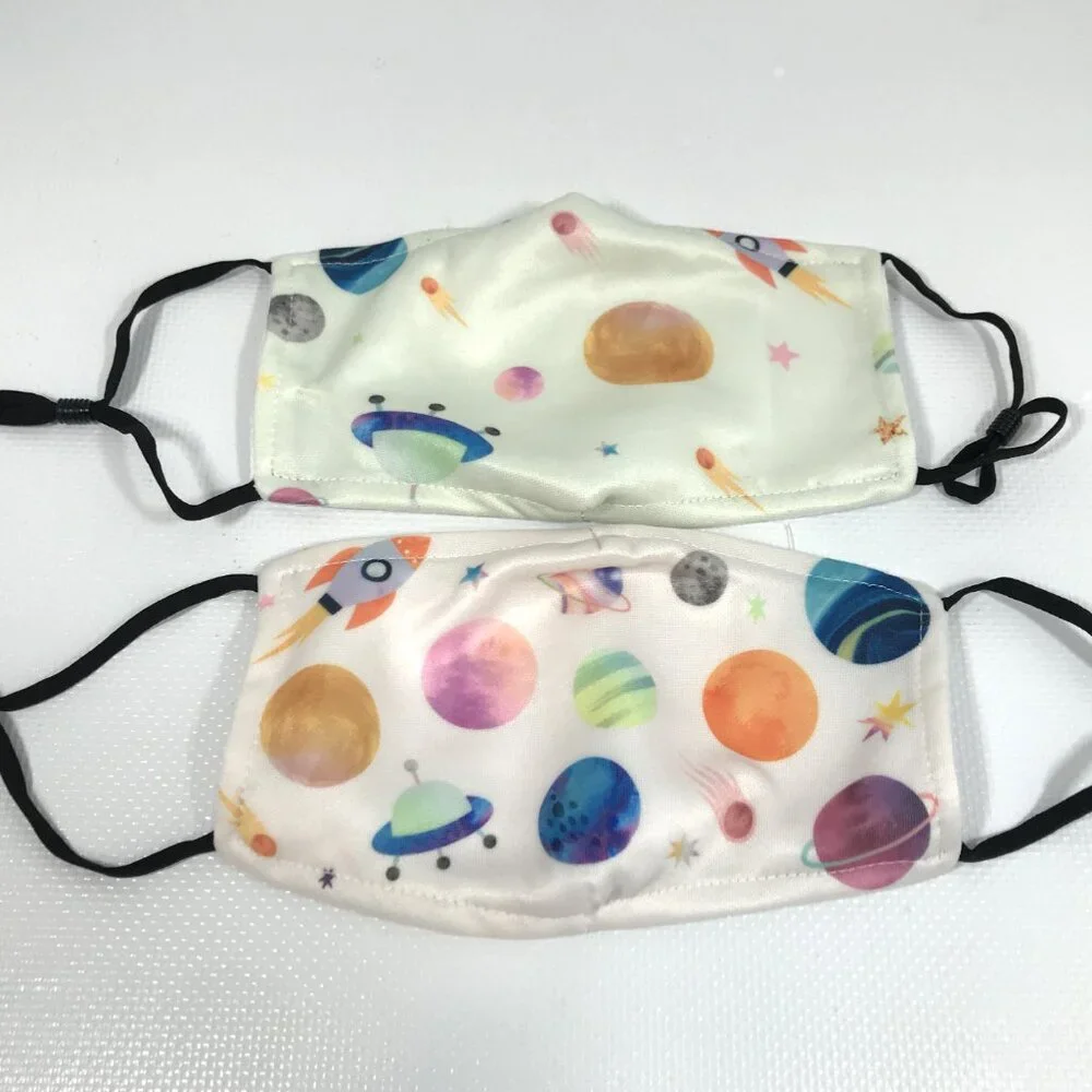 Kids Cotton Face Mask Outer Space Rocketship Spaceship Planets